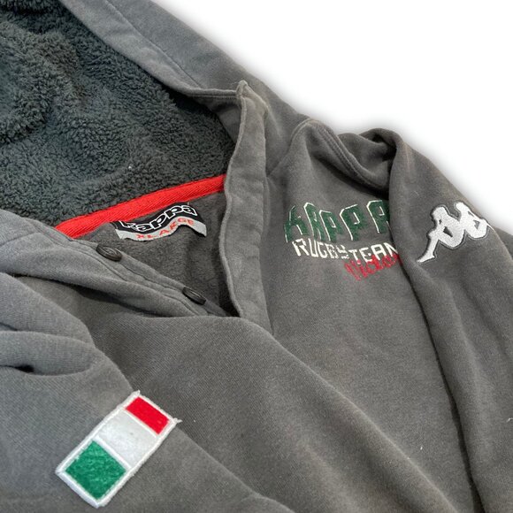 90s/00s Kappa Quarter Button Hoodie XL Fits M/L Gray Italian Streetwear Retro - Picture 2 of 4